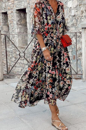 Vestido Floral Elegante de Manga Larga