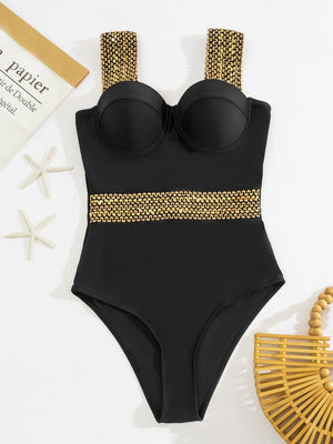 Bañador Escote Push Up con Detalle Dorado