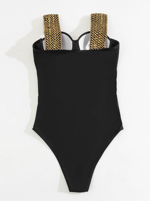 Bañador Escote Push Up con Detalle Dorado