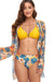 Conjunto de blusa y bikini de playa floral amarillo