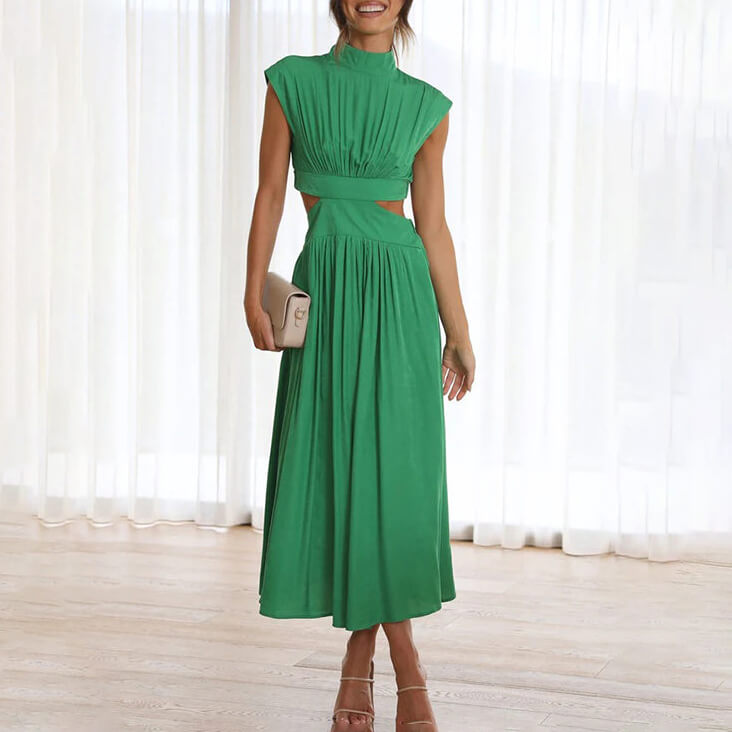 Vestido Celine plisado con cuello alto